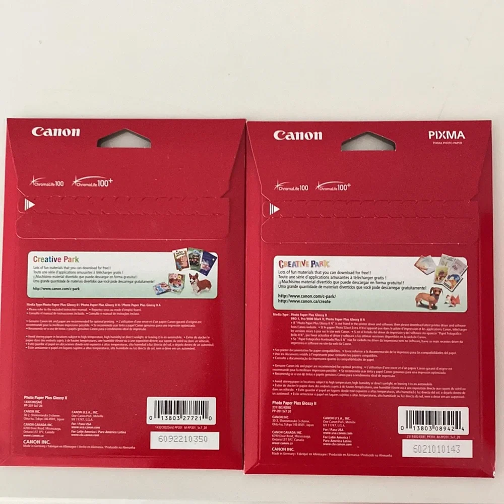 2 Canon Photo Paper Plus Glossy II 5 x 7